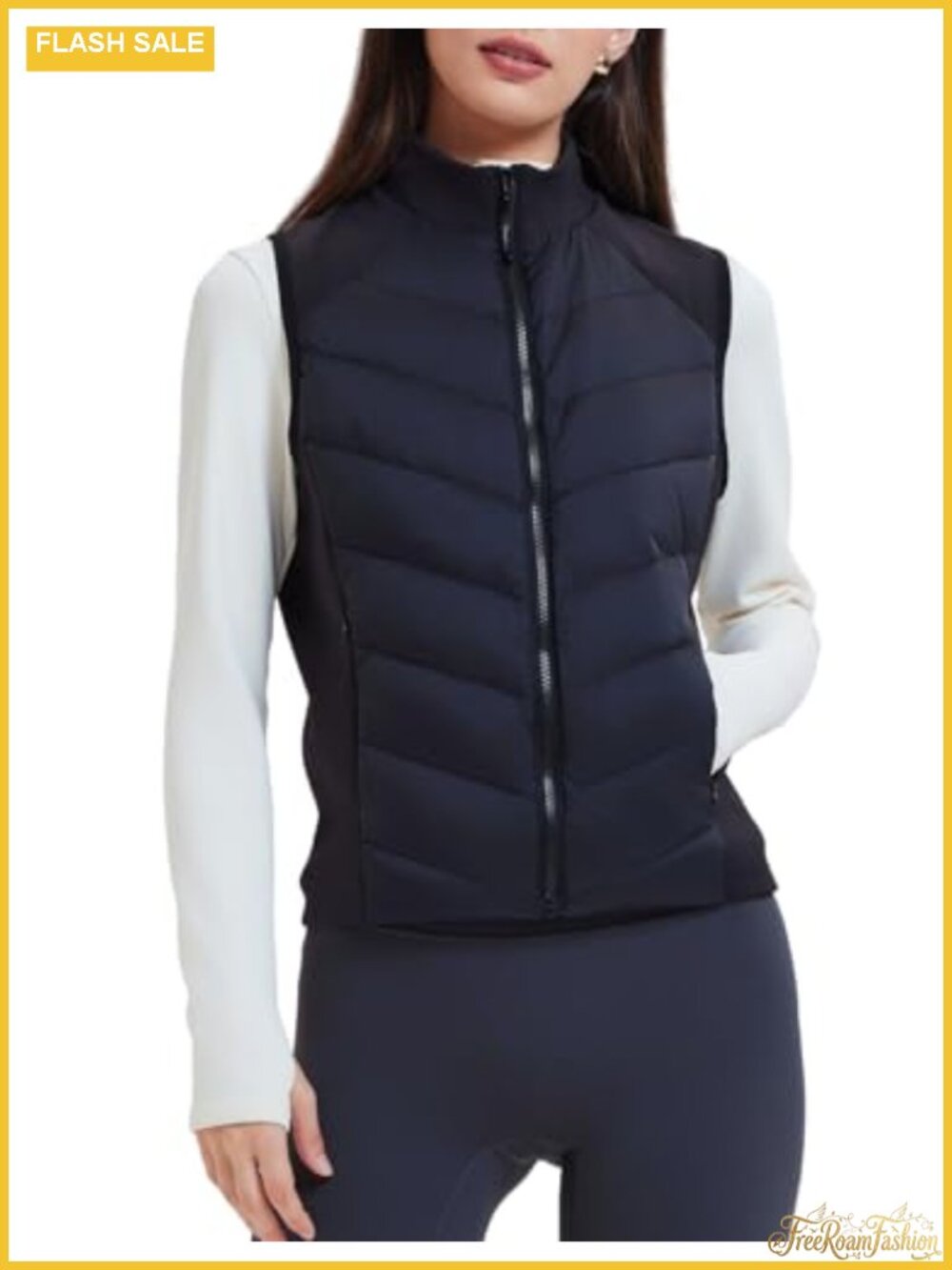Lightweight Puffer Vest 90 Duck Down Stand Collar Zip Pockets